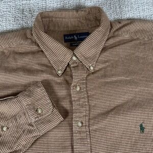 Ralph Lauren Men's 2XB Brown Houndstooth Classic Fit Button Down Flannel Shirt